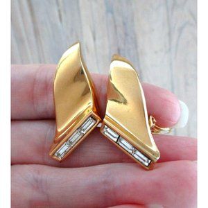 Vintage Givenchy Modernist Runway  Clip On Earrings Gold Tone Crystals
